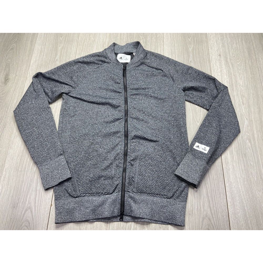 Adidas‎ Reigning Champ Jacket Mens Small Gray Stripe Stretch Athleisure Full Zip